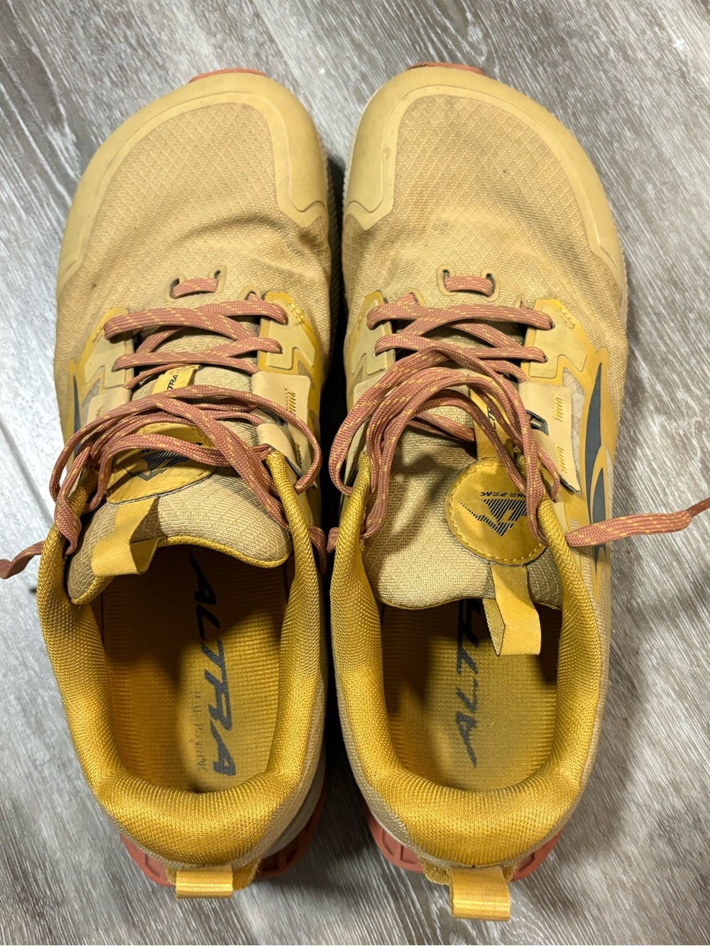 Altra Men's Mustard Yellow Trail Runners with Coral Laces